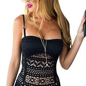 Lookbook store Women’s One-Piece Swimsuit Black SW-116 with Removable Neck Strap